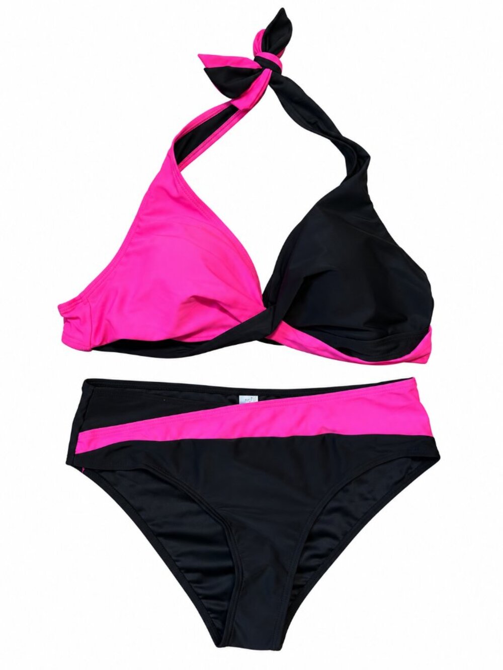 Women’s Black & Hot Pink Halter Bikini Two Piece Swimsuit
